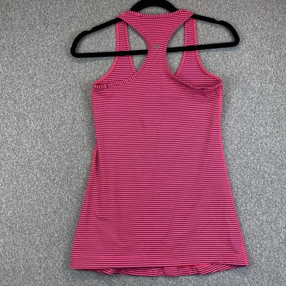 Lululemon Cool Racerback tank hot pink with blue stripes S straight hem - Picture 3 of 5
